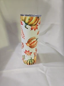 20 oz Insulated Tumbler coffee cup with Pumpkin, Gords Abd Fall Leaves - Picture 1 of 9