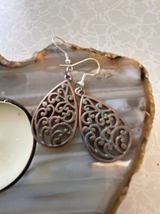 Earrings Filigree 925 hallmarked Sterling Silver Hooks Free Gift Bag - Picture 1 of 5