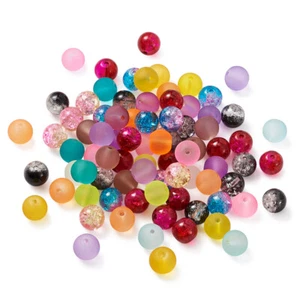 400pcs Random Color Glass Beads Smooth Round Frosted & Crackle Spacers 8mm - Picture 1 of 6