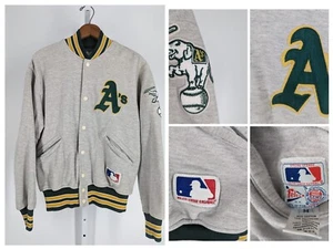 Vtg 80s Felco Oakland A's Elephant Gray Sweatshirt Bomber Jacket M USA Unionmade - Picture 1 of 10