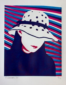 Girl in a hat Screen print hand made original design woman female decorative art - Picture 1 of 1