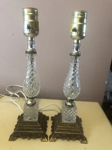 Pair Vintage (1972)Crystal Cut Glass Lamps Boudoir Table Night Light Small - Picture 1 of 11
