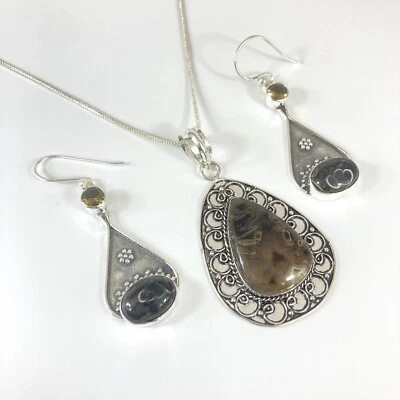 Juego de joyas collar y pendientes de ágata Turritella plata de ley 925 JUEGO SOLO Foto 1 de 4