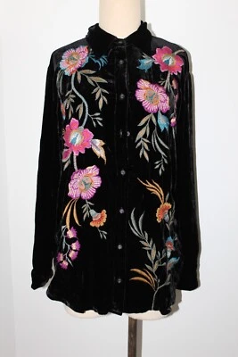 Blusa Top Johnny Was Biya JW Bordada Terciopelo Sidonia Plisada PXXL XXL Foto 1 de 4