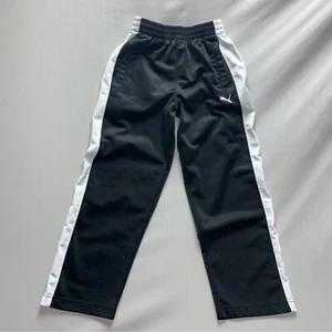 Puma Boys Small Pant Black White Stripe Cozy Comfort Elastic Waist Pull On Track - Picture 1 of 6