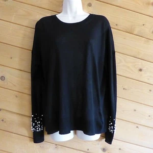 Zara Knit Kunstperlen am Ärmel Langarm Pullover Oversize Einfarbig Schwarz Gr. L  - Bild 1 von 8