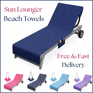Sun Lounger Beach Towel Carry With 4 Pockets Bag For Holiday Summer Garden UK - Picture 1 of 21
