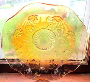 VINTAGE ORANGE RUFFLED RIM CARNIVAL GLASS BOWL, 11 1/2" X 3 1/4", USED - Picture 1 of 9