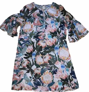 H&M kurzärmeliges tropisches Blumenmuster Schichtkleid Größe 10 gerüschte Ärmel-J - Bild 1 von 6