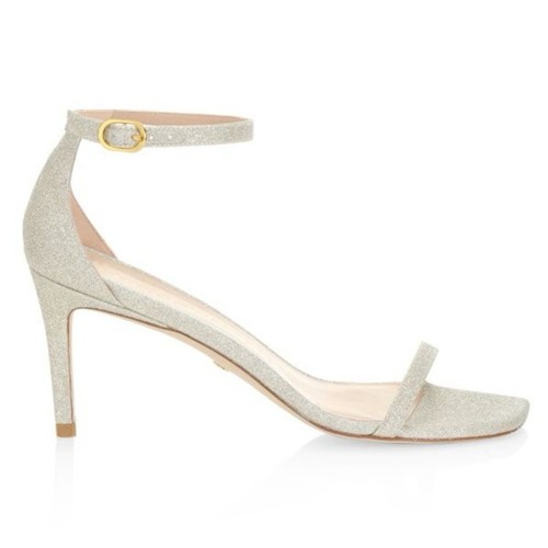 STUART WEITZMAN sandali donna punta aperta nudista curva glitter taglia 9 $395