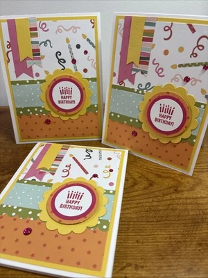 Juego de 3 ~ Tarjeta de felicitación hecha a mano ~ CUMPLEAÑOS NIÑA ~ Estampación ~ La gallina de papel Foto 1 de 4