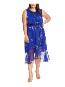 VINCE CAMUTO Womens Blue Sleeveless Jewel Neck Midi Party Sheath Dress Plus 24W - Picture 1 of 6