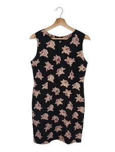 David Jones Vintage Dress Retro Black Brown Floral Shift Zip Size 10 Round Neck - Picture 1 of 17