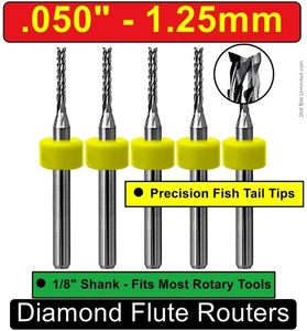 5x Diamond Pattern Router Bits 1/8" Shank – .050" PCB Carbon Fiber CNC Up Cut - Picture 1 of 5