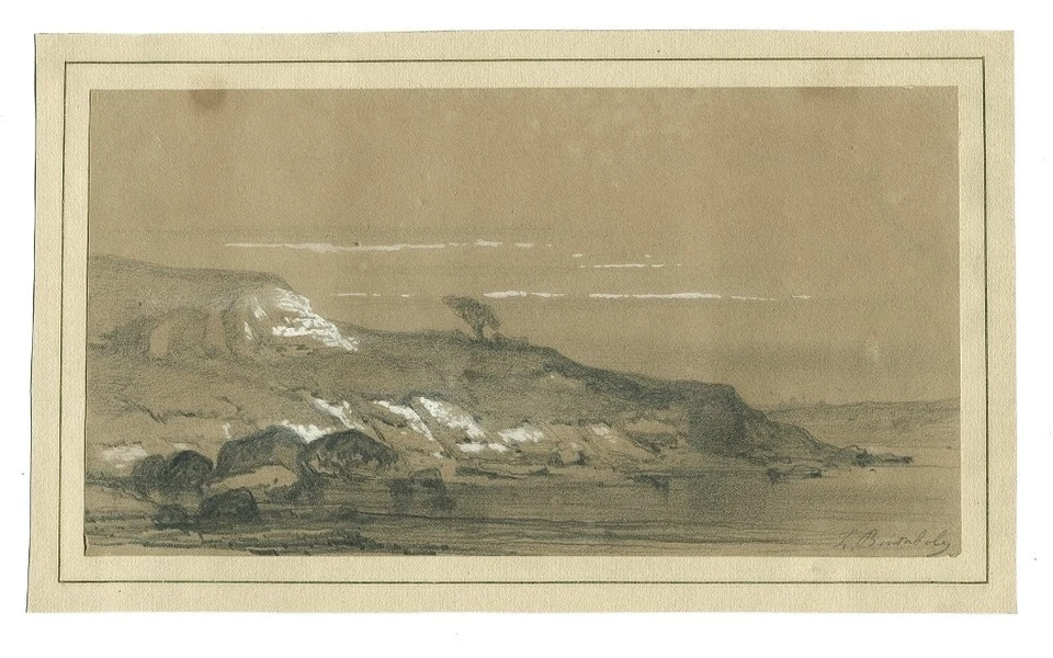 Louis BENTABOLE ( 1820-1880) Paysage marin, Bord de mer - Dessin original ancien - Photo 1/1