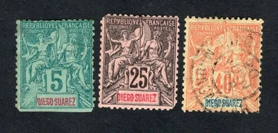 Sellos de Madagascar 1894 Mi#41+45+47 Diego Suárez usados CV=21$ Foto 1 de 2