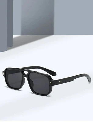 Vintage Double Bridge Square Sunglasses Men Women Green Ocean Lens UV400 Retro - Image 1 of 4