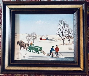 Susan Slyman - Framed Removable Oil Painting on Canvas - Fishing for Ice - Picture 1 of 4