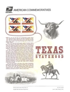 #461 32c Panel de estampillas conmemorativas de la estadidad de Texas #2968 USPS - Imagen 1 de 1
