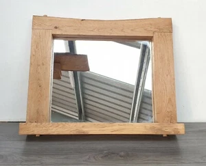 Small Square Oak Mirror With Shelf | Live Edge Furniture, Natural Finish - Picture 1 of 9