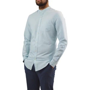 Mens Grandad Collar Long Sleeve Collarless Shirts Cotton Slim Fit Tops S - XXL - Picture 1 of 5