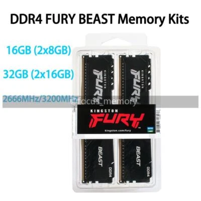 Kingston FURY Beast 16GB/32GB Memory Kits DDR4 3200 2666 MHz Desktop 288Pin Pair - Image 1 of 4