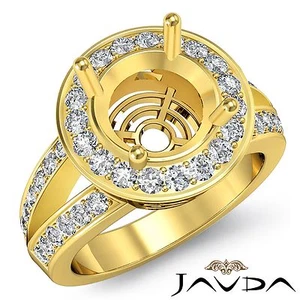 Round Semi Mount Halo Pave Set Diamond Engagement Ring 14k Yellow Gold 0.67Ctw - Picture 1 of 6