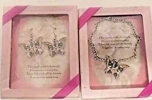 Neu Markenlos Schmuck Ohrringe & Armband Set "Schmetterling mit mehrfarbigem Stein - Bild 1 von 3