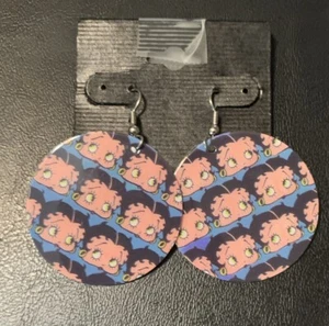 Vintage 1989 BETTY BOOP Dangle Earrings 1.5” Circle - Picture 1 of 1