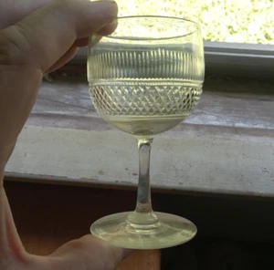 1830s FREE BLOWN WINE GLASS CUT ENGRAVED HOBNAIL WITH ICICLES RINGS LIKE A BELL - Picture 1 of 5