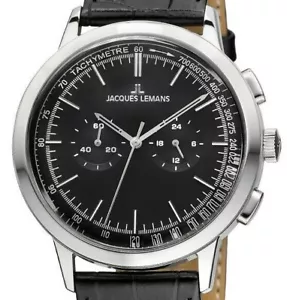 Jacques Lemans Classic Retro Herren-Armbanduhr Chronograph Lederband N-204A NEU - Bild 1 von 12
