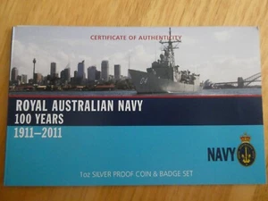 2011 Royal Australian Navy - 100 Years - $1 Silver Proof Coin & Badge - Picture 1 of 4