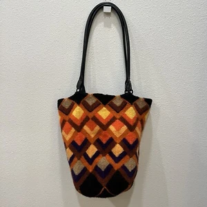 WELTED WOOL GEOMETRIC ARTSY BOHO DESIGN PURSE SHOULDER BAG MOD RETRO HIPPIE LG - Picture 1 of 15