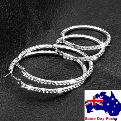  Gold or Silver Plated Hoop CZ Crystal Zirconia Circle Earrings Women  30/65mm  - image 1 of 4
