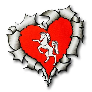 Calcomanía adhesiva de vinilo para automóvil con bandera del condado de Kent y metal rasgado en forma de corazón - Imagen 1 de 1