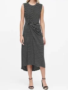 NUEVO CON ETIQUETAS Banana Republic Nuevo $98.50 Mujeres A Rayas Frente Torcido Midi Vestido Talla XS, S, M - Imagen 1 de 4