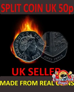 de près magique 50 pence fendu pièce monnaie - 50p CLONE Tour Magie - Thru sac - Photo 1/2