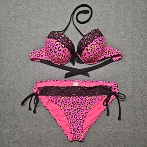 Set bikini bongo top taglia L/botto taglia XL rosa caldo leopardato ghepardo costume da bagno - Foto 1 di 13