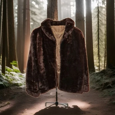 Vintage 80s Fur Label Authority Brown Black Faux Fur Jacket Sz M? Union READ - Image 1 of 4