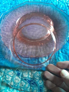 Set Of 2 10 Sided Pink Depression Glass Dinner Plates 8.5 Inches A Few Scratches - Picture 1 of 4