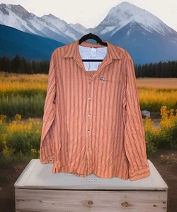 The North Face Button Up Shirt Mens Large Orange Stripe Long Sleeve Hiking - Picture 1 of 4
