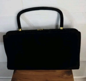 Vintage Garay schwarz Samt Clutch Handtasche Geldbeutel Rahmentasche mit Verschluss SCHÖN - Bild 1 von 8