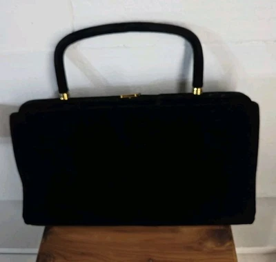 Vintage Garay Black Velvet Clutch Handbag Purse Frame Bag w/ Clasp NICE  - Image 1 of 4