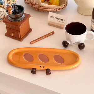 3D Baguette Dessert Plate Hand Painted Breakfast Plate Cute Bread Plate Home - Picture 1 of 9