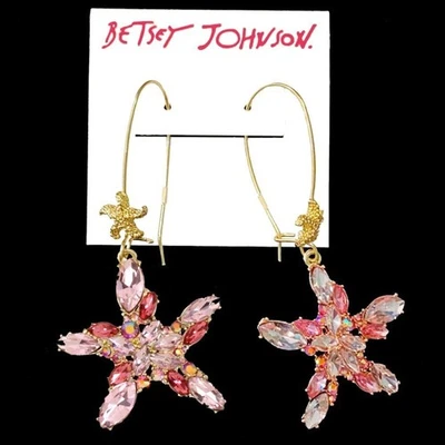 Betsey Johnson Surfmaid Pink Crystal Starfish Earrings NWT Retired - Image 1 of 2