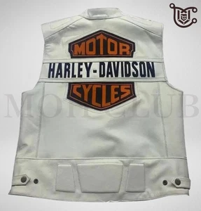 Harley-Davidson Men’s White Leather Motorcycle Vest | Genuine Cowhide Biker Club - Picture 1 of 3