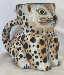 Stoneware Leapord Kitten Shaped Mug Guatemalan Ceramic Pottery - Picture 1 of 8