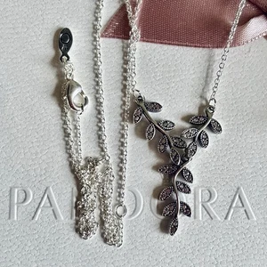 Pandora S925 ALE -  Sparkling Leaves Hanging CZ Necklace Chain - Picture 1 of 5