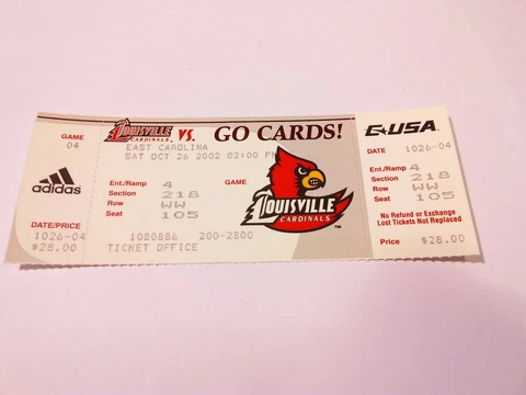 2002 Louisville Cardinals East Carolina Football Full Unused Ticket Cover