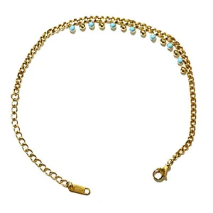Woman Gold Plated Stainless Steel Beaded Enamel 3mm Bangle Bracelet 7.9'' - Picture 1 of 4
